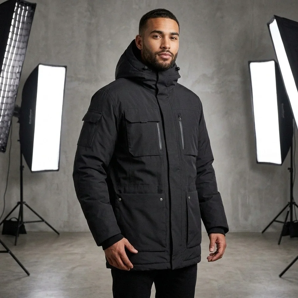 DASCRAMB Insulated Hooded Jacket Mens XL Black Utility Parka Winter Coat